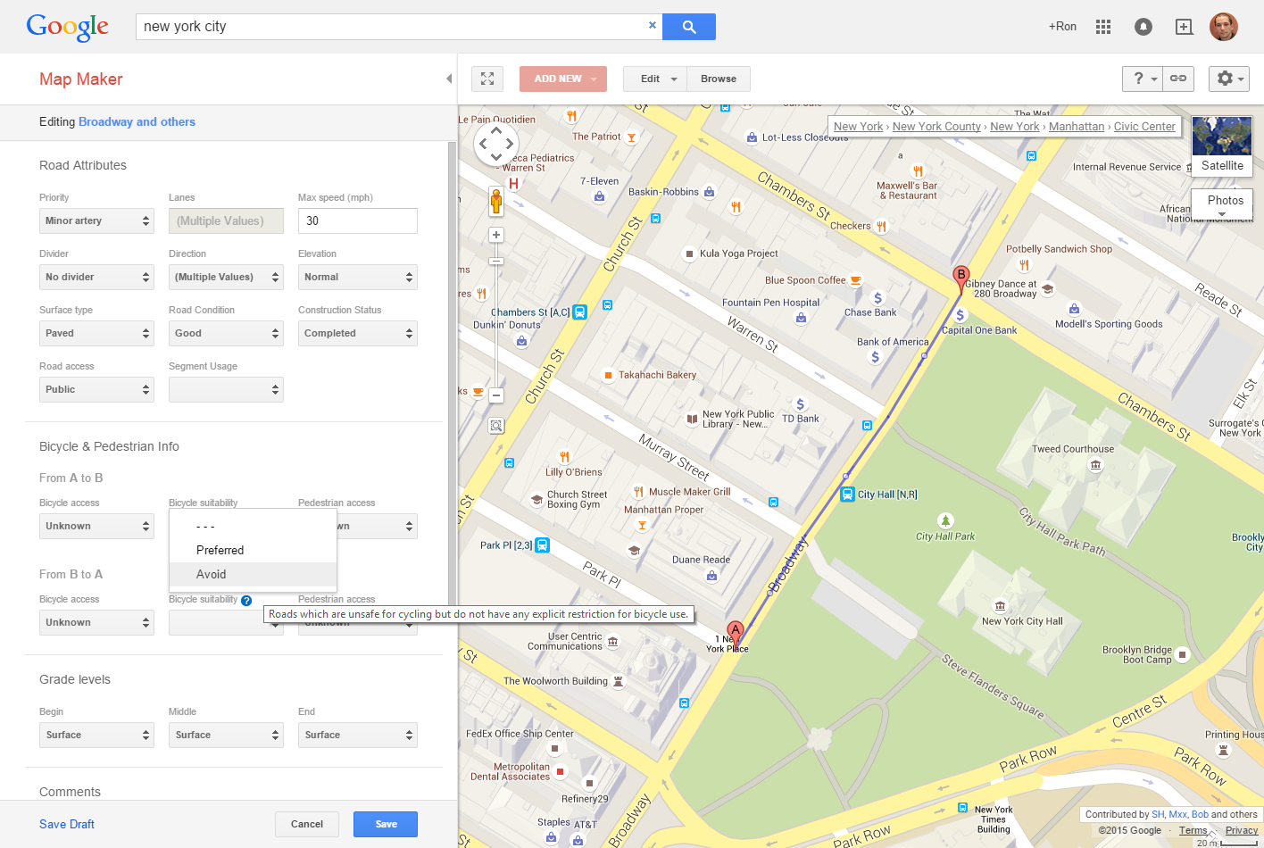 Mapmaker - road editing